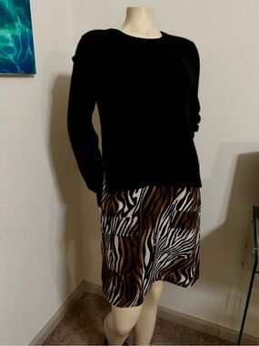 WORN ONCE! Black Cashmere Sweater with Attached Silk Zebra Print Skirt